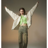 Unisex Jacket Spring and Autumn Retro Reversible Jacket Men's and Women's Loose Lapel Plaid Jacket